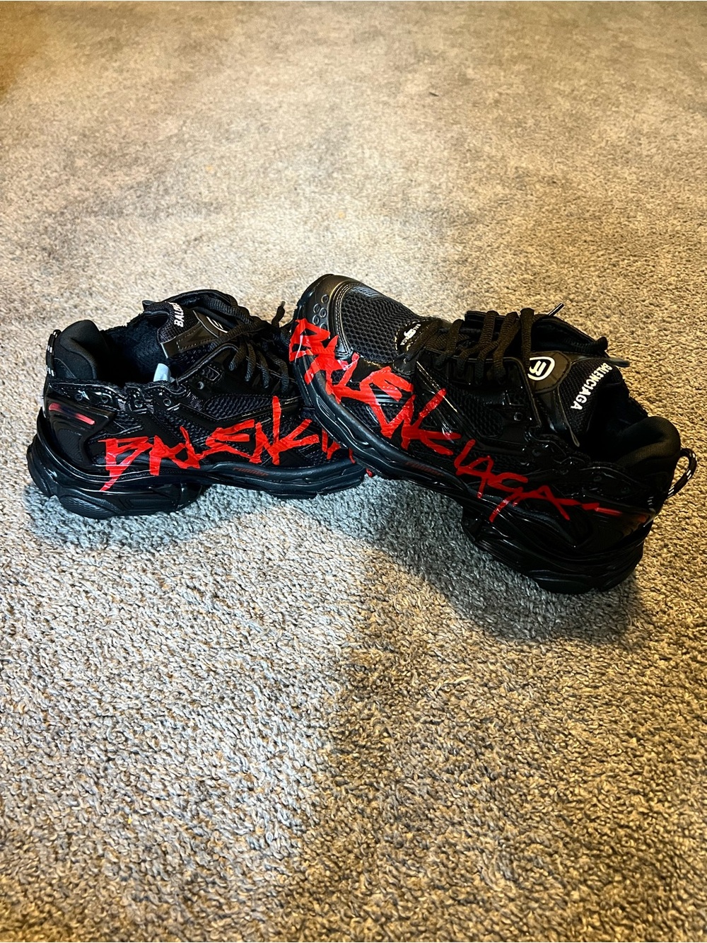 Balenciaga Black Kids Sneakers with Red Graphic Script